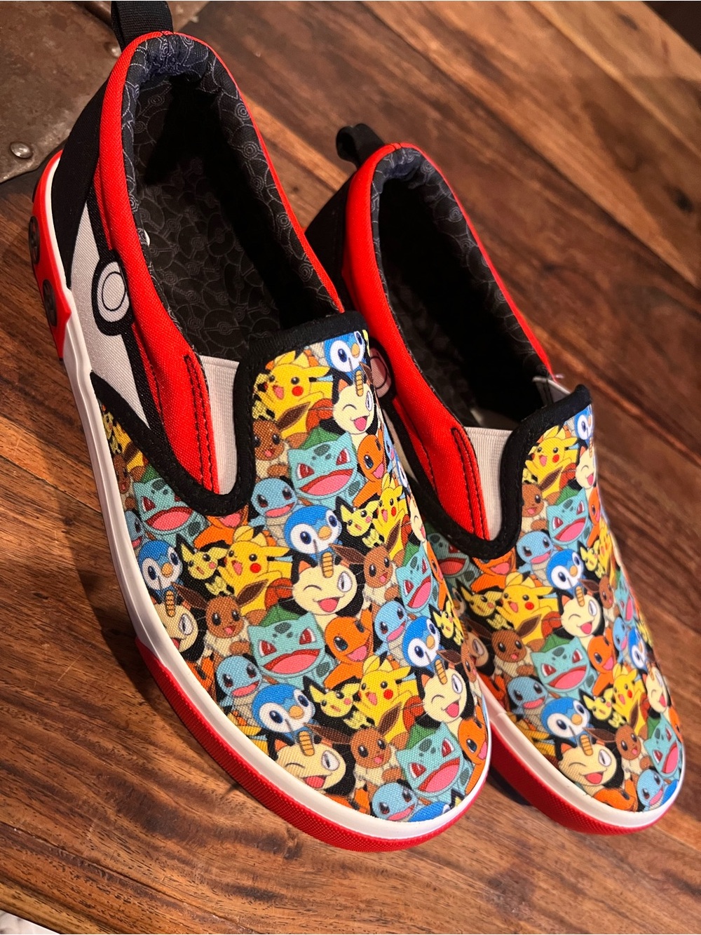 Kids Slip-On Sneakers with Colorful Cartoon Character Print - Red